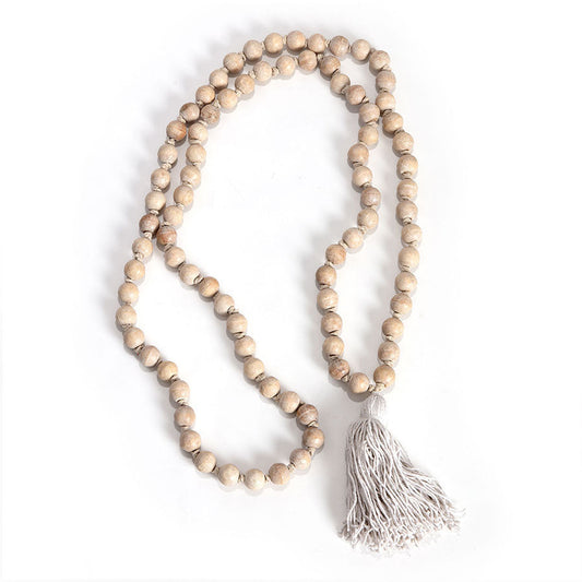 Whitewash Mango Wood Bead Garland with Tassles