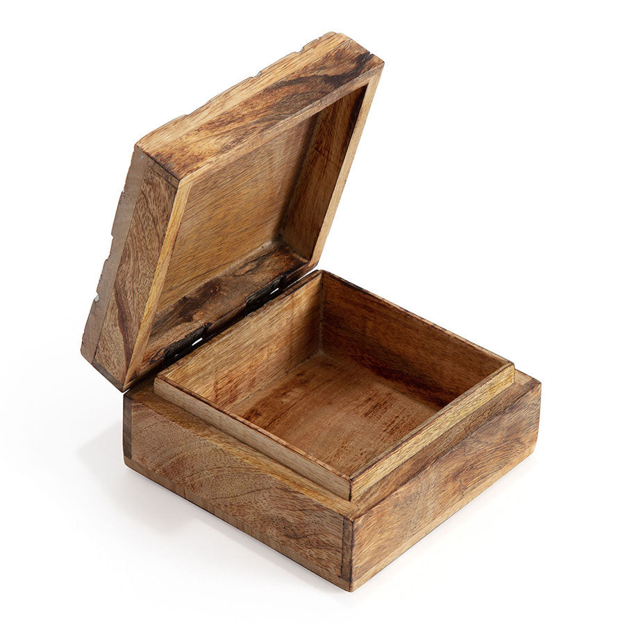 Square Mango Wood Embossed Leaves Box